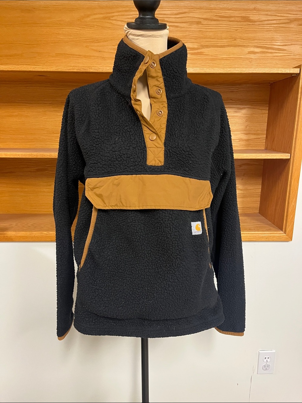 Carhartt Black Sherpa Pullover with Brown Trim Accents